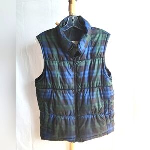 Mens Old Navy Plaid Puffer  Green Black Blue Vest Small